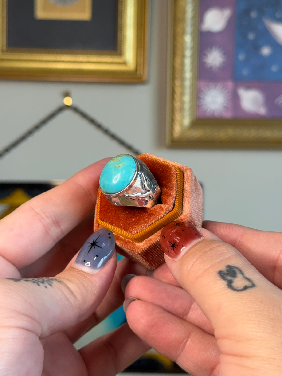 Turquoise Cabochon signet with eagle motif