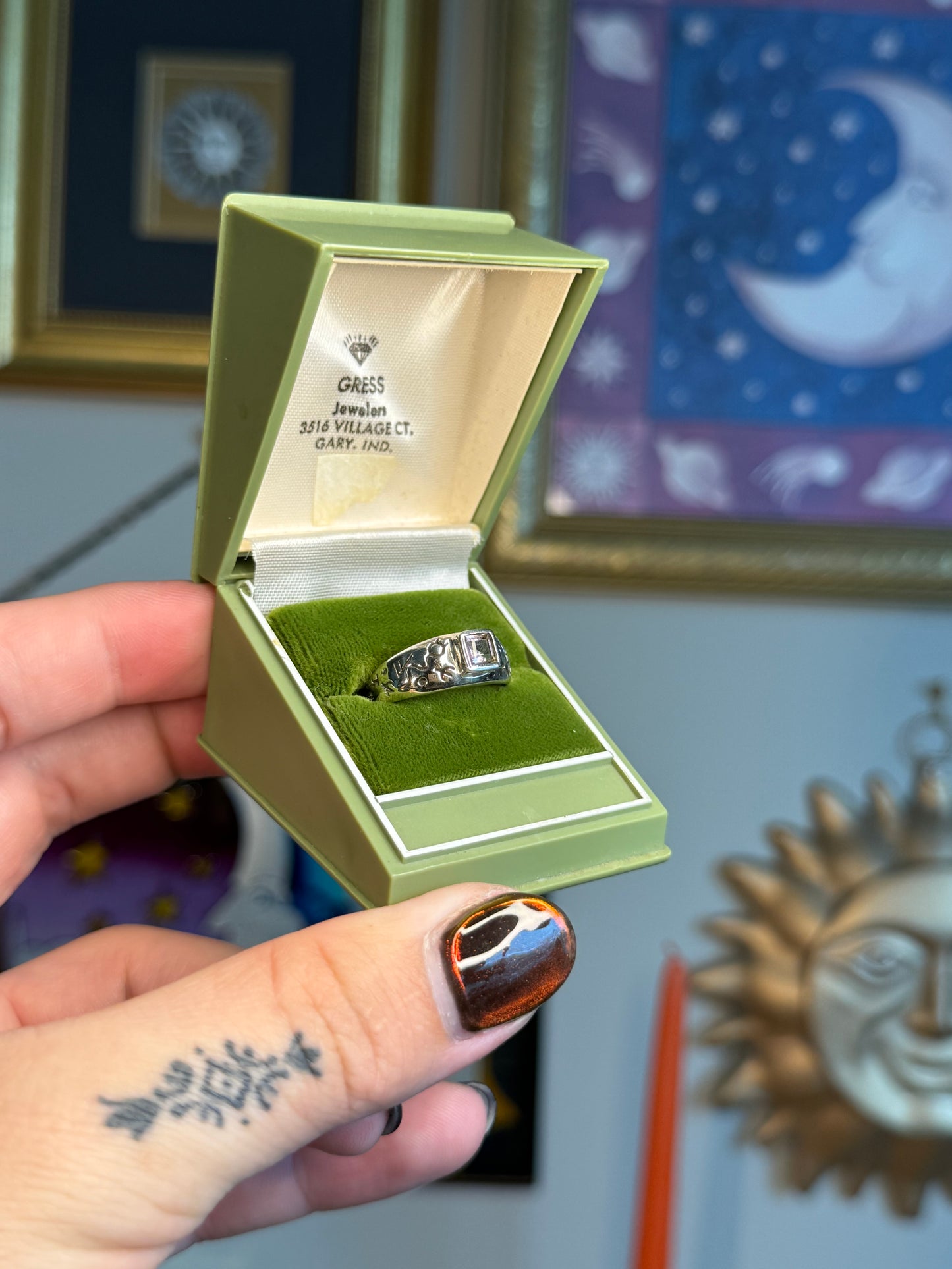 Primitive style engraved amethyst ring