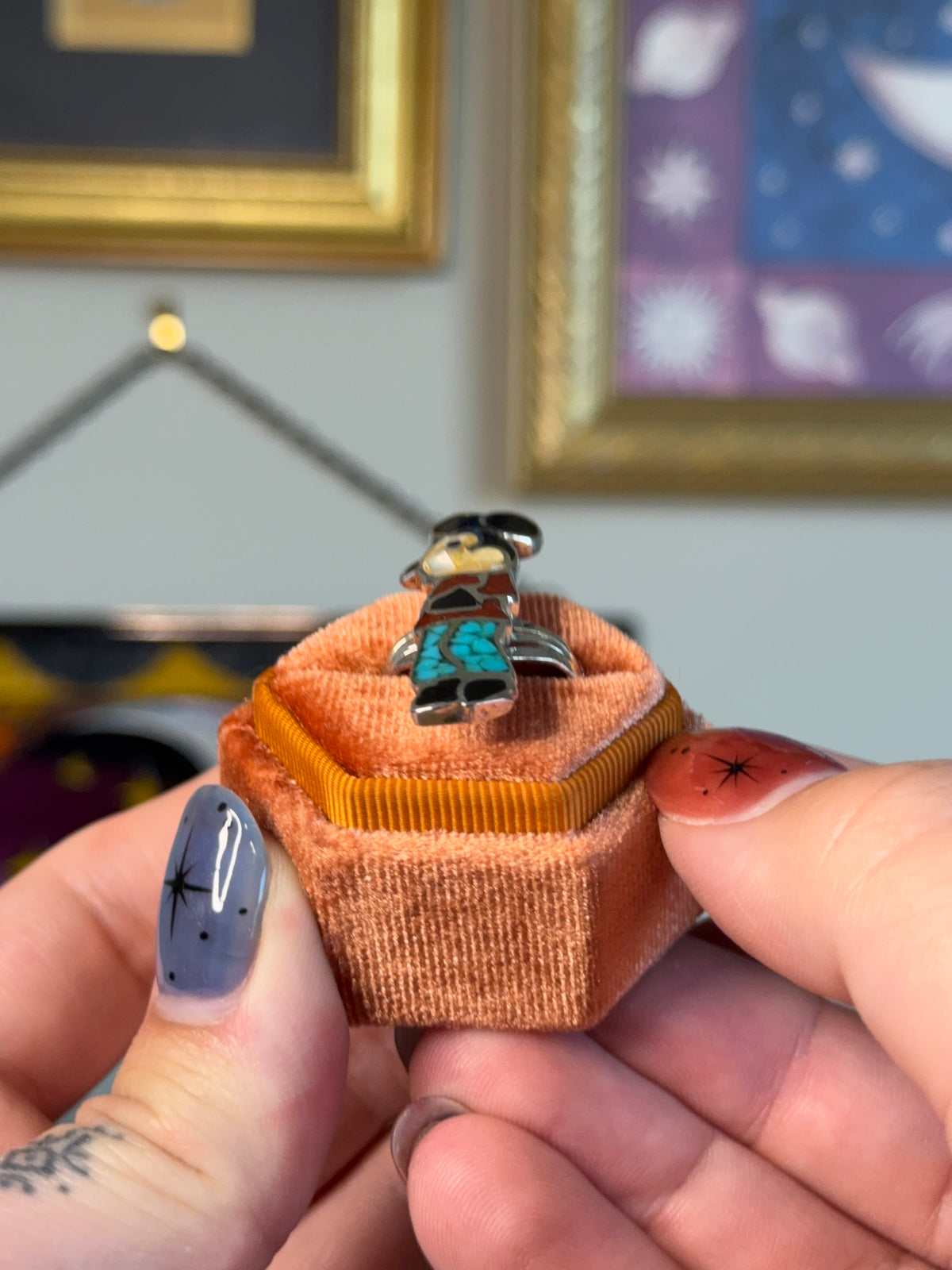 Navajo Zuni Mickey Mouse inlay ring