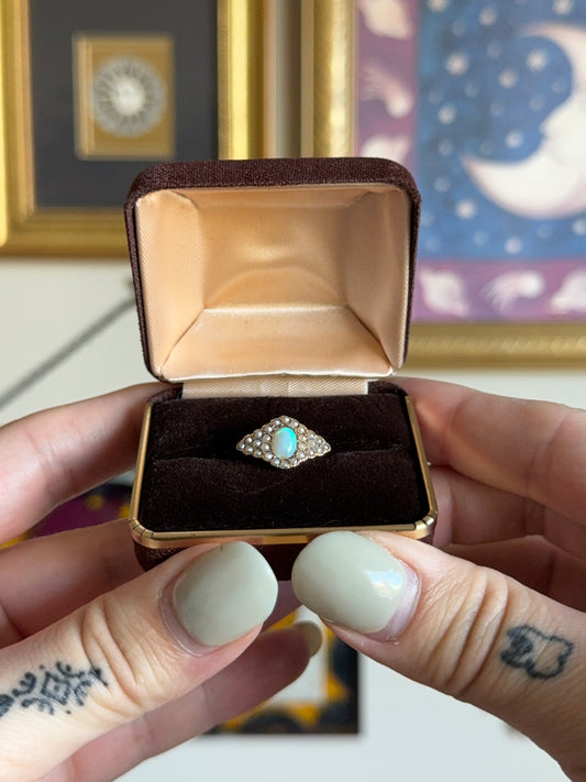 Antique opal and seed pearl ring