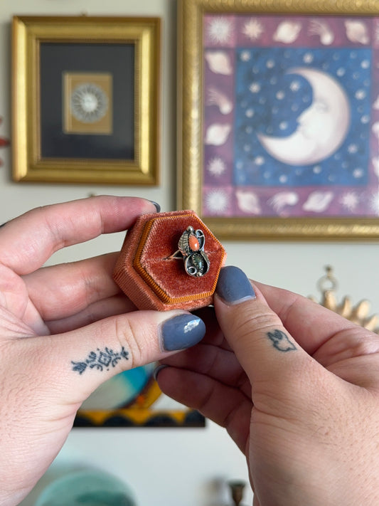 Turquoise & Coral floral ring
