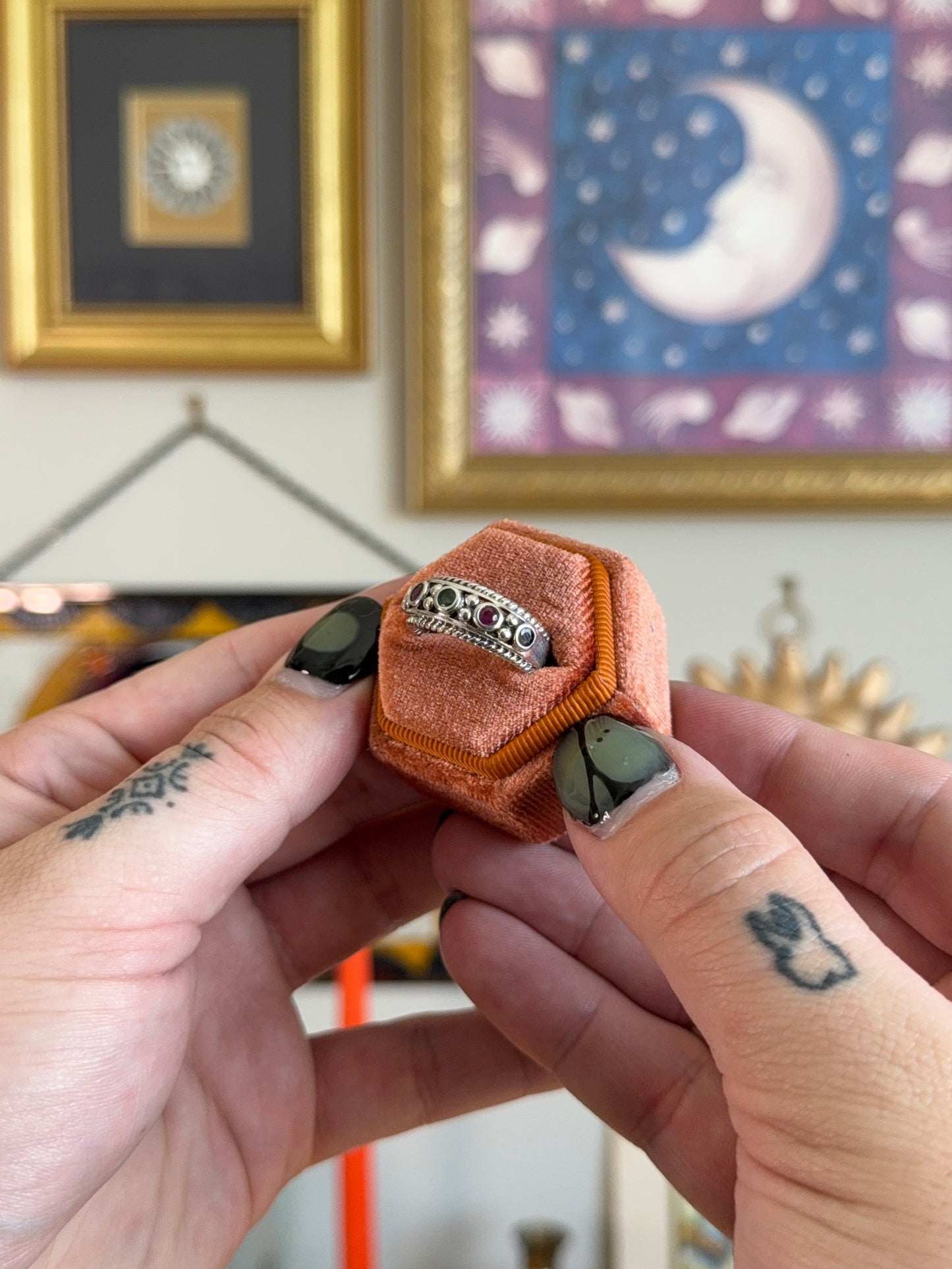 Detailed bezel set multi stone band