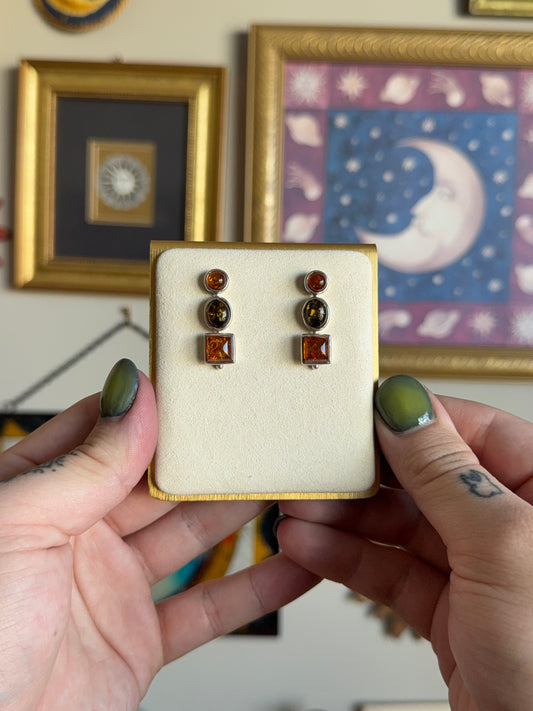 Triple amber earrings