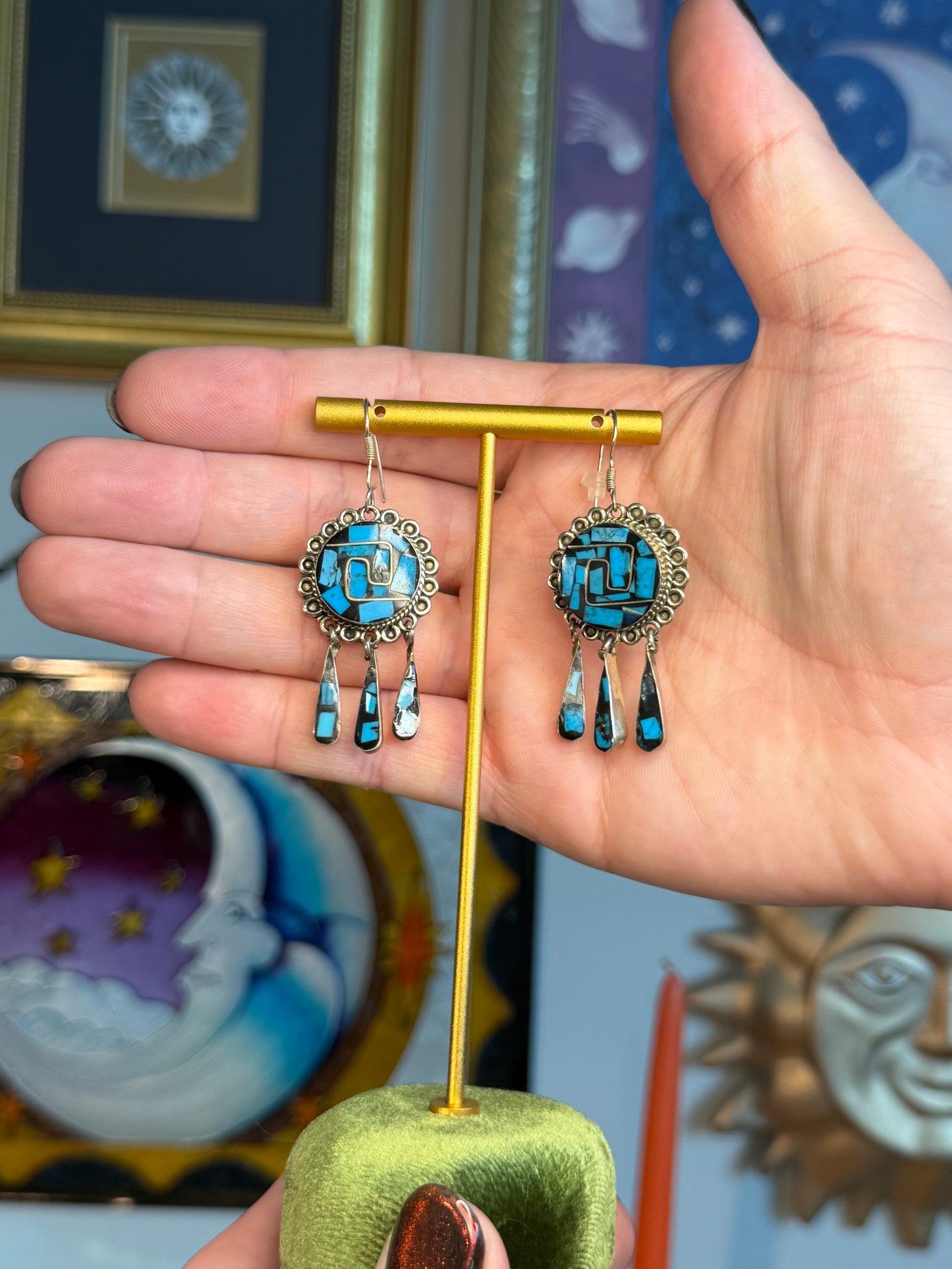 Taxco turquoise inlay earrings