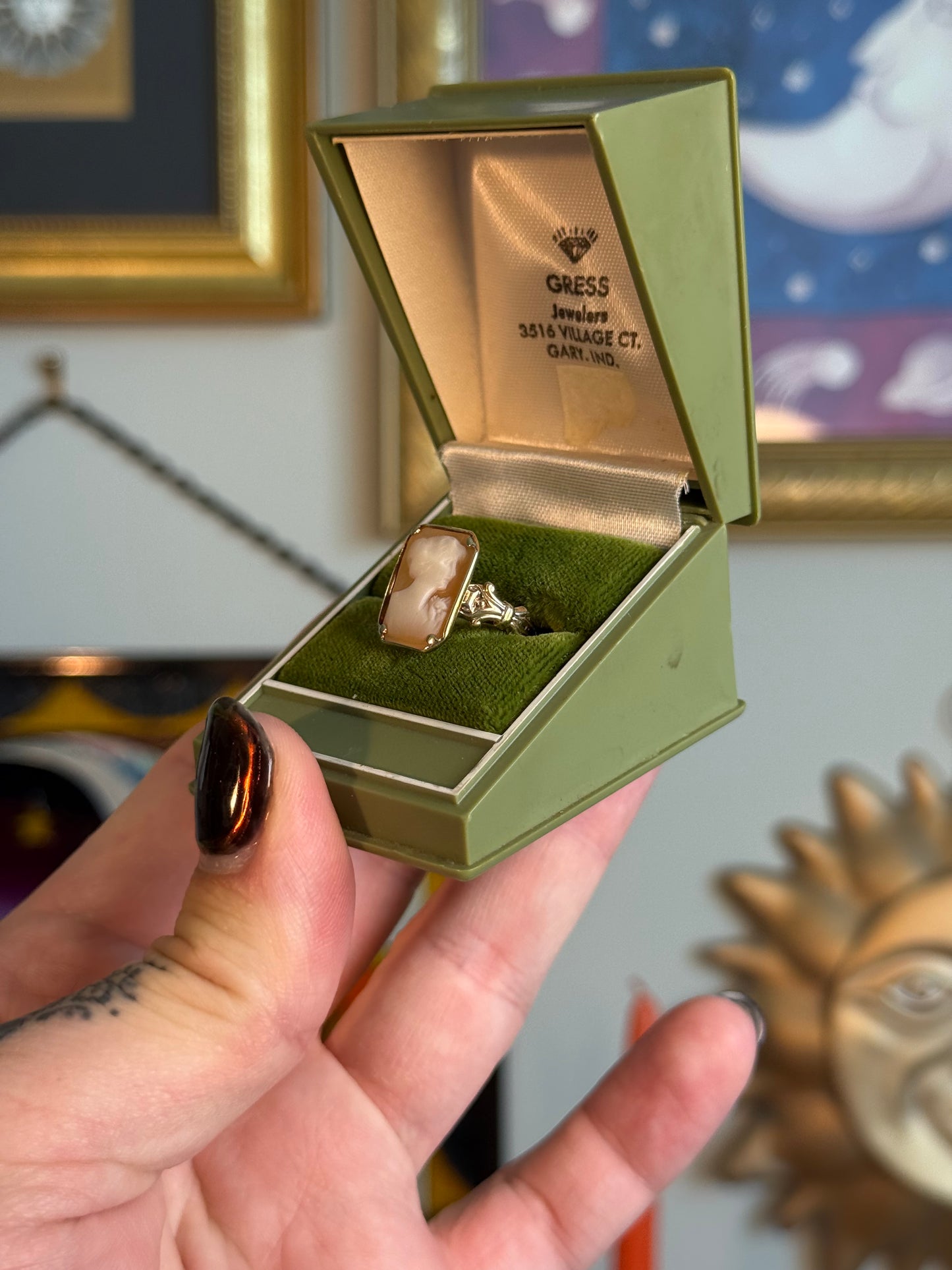Square ornate cameo ring