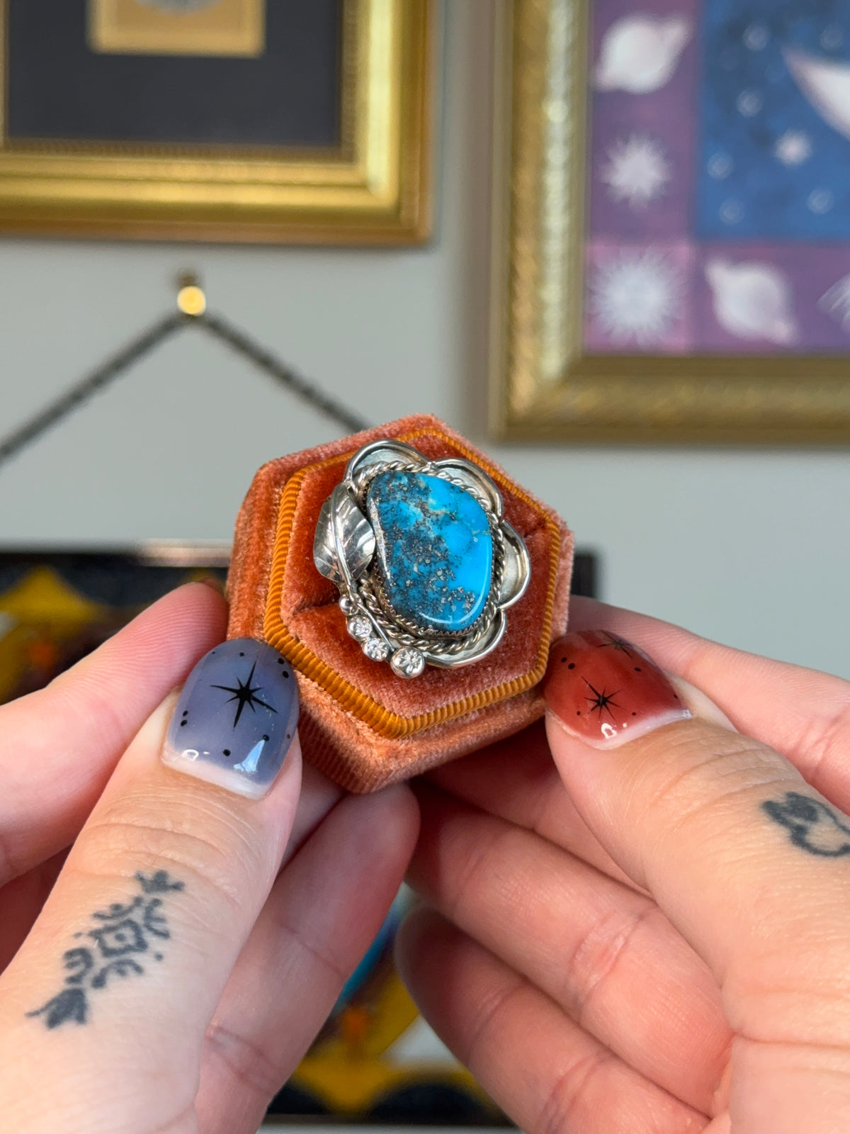 Turquoise ring with iron flash