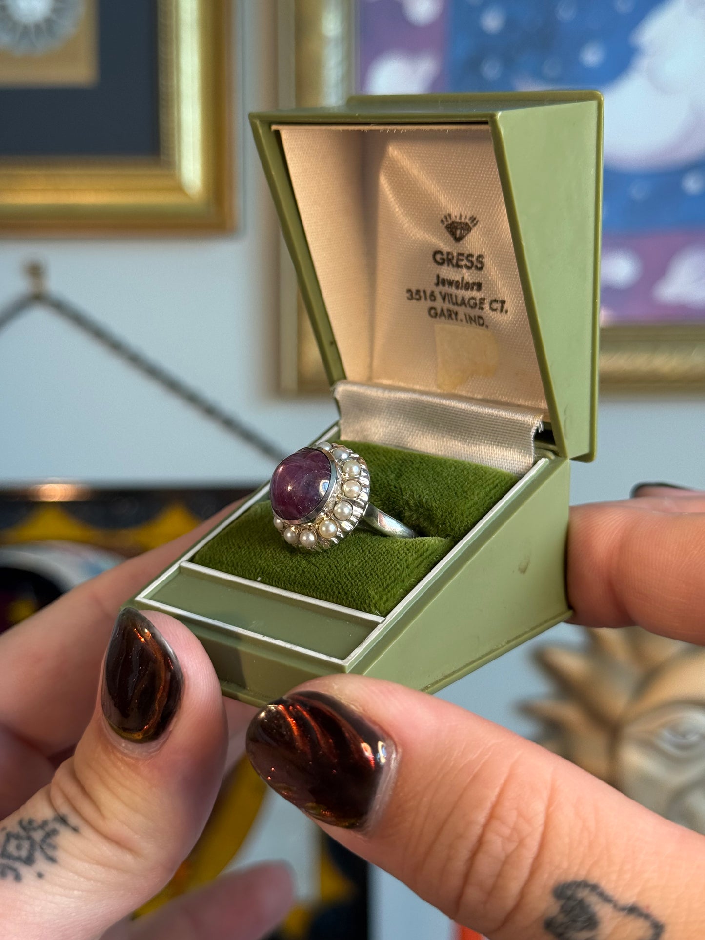 Antique Star ruby and pearl ring