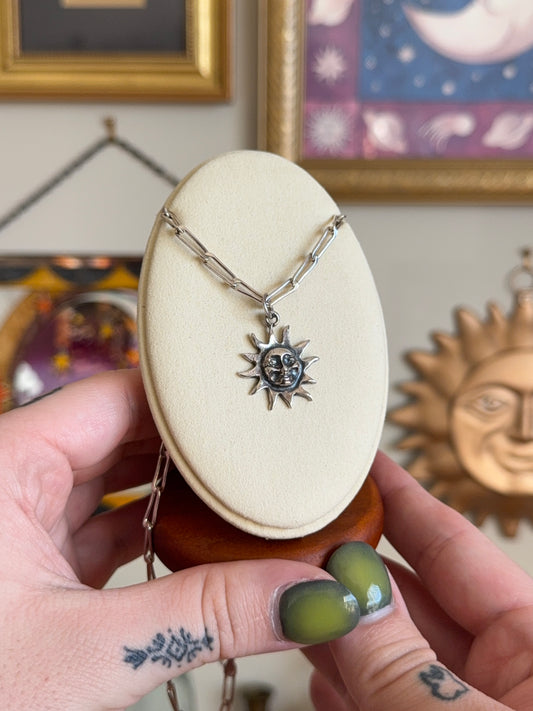 Silver sun necklace with paper clip Chain