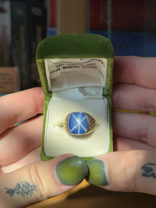 Blue star sapphire Signet ring