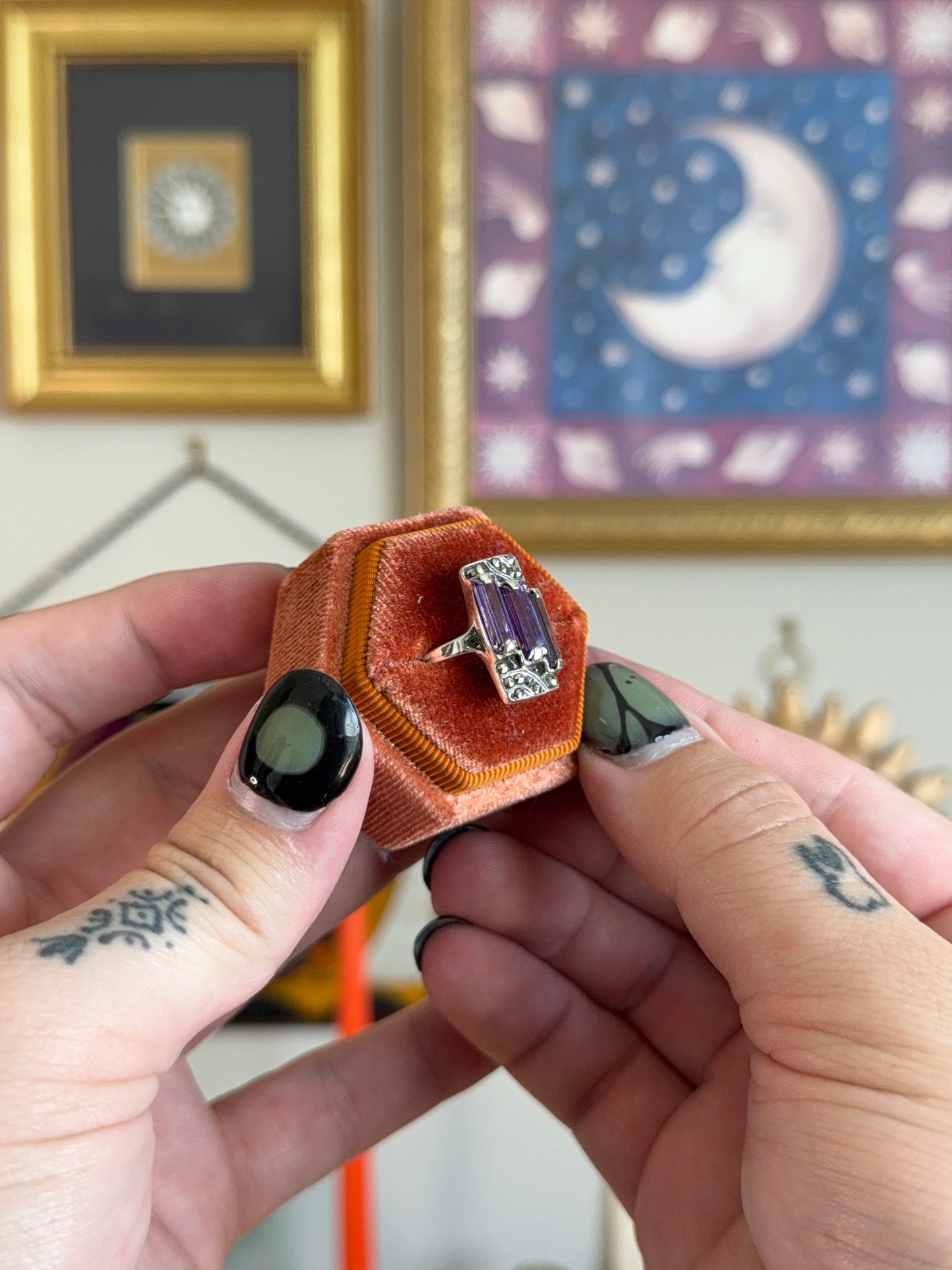 Art deco triple Amethyst ring