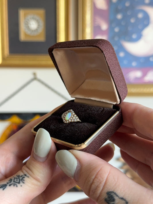 Antique opal and seed pearl ring