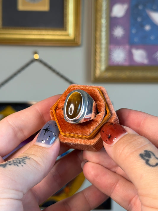 Taxco tigers eye signet ring