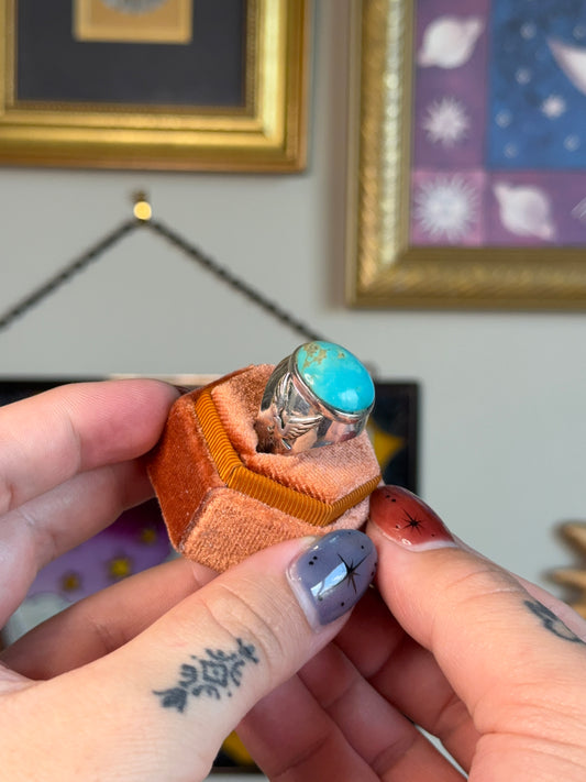 Turquoise Cabochon signet with eagle motif