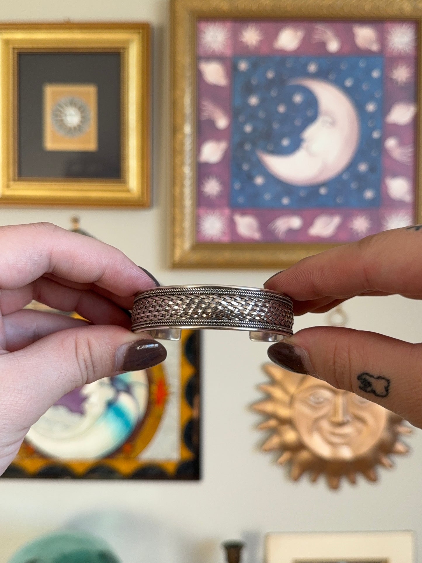 Sterling silver Braided and beaded cuff
