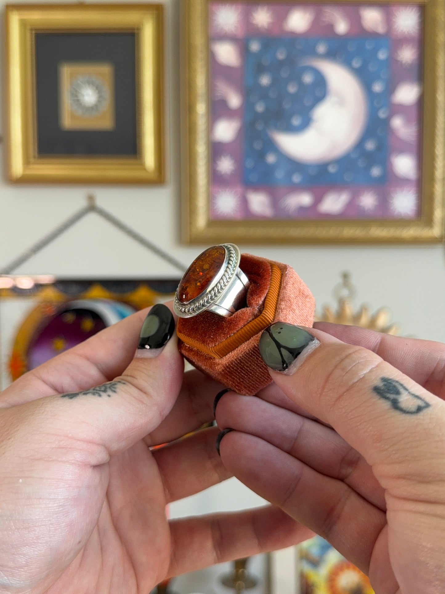 Large oval amber ring