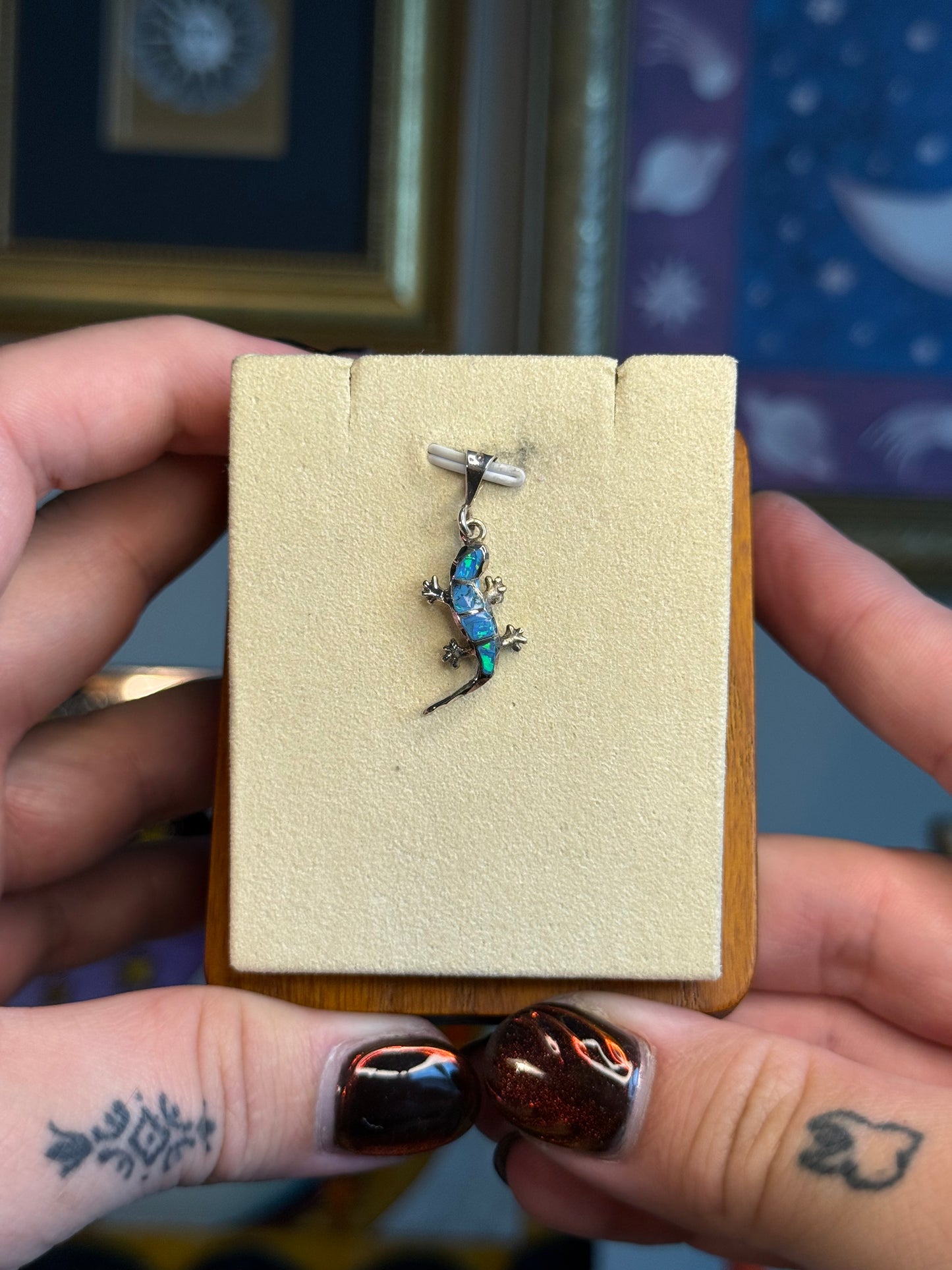 Opal lizard pendant