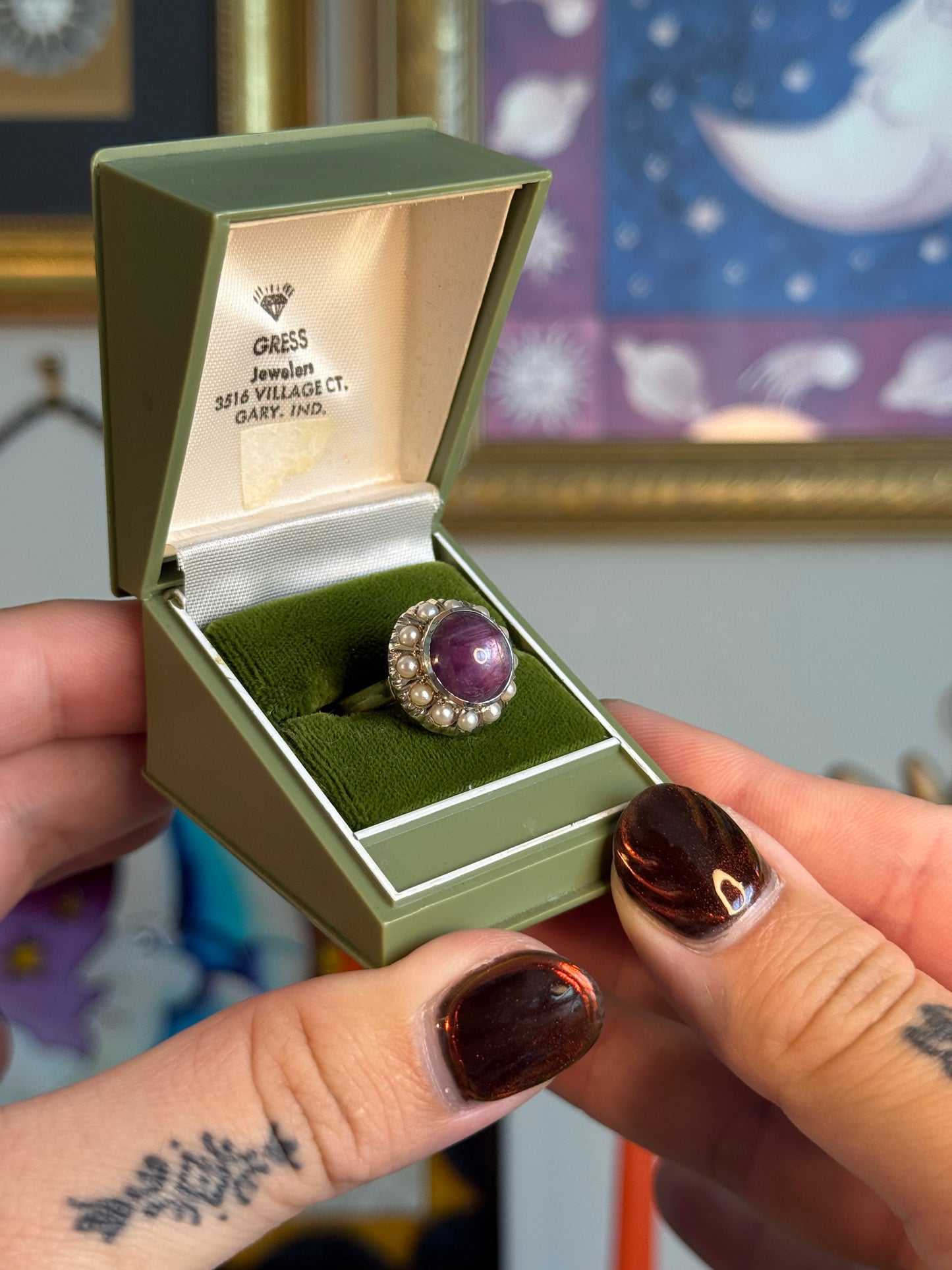 Antique Star ruby and pearl ring
