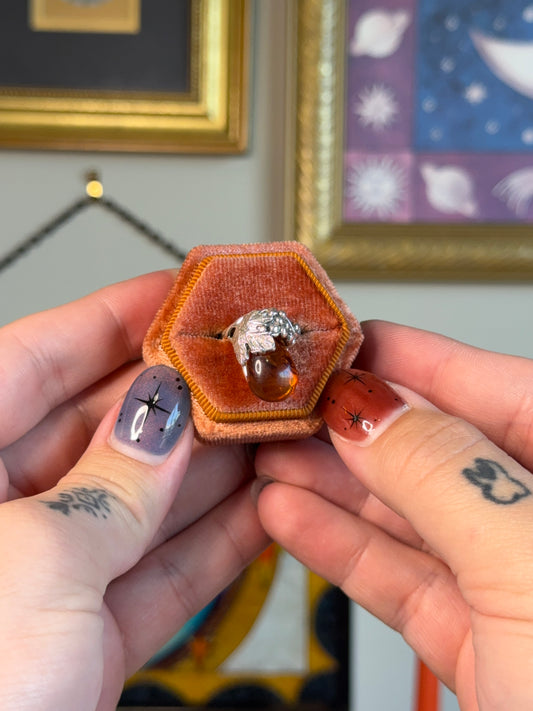 Fruit motif amber ring