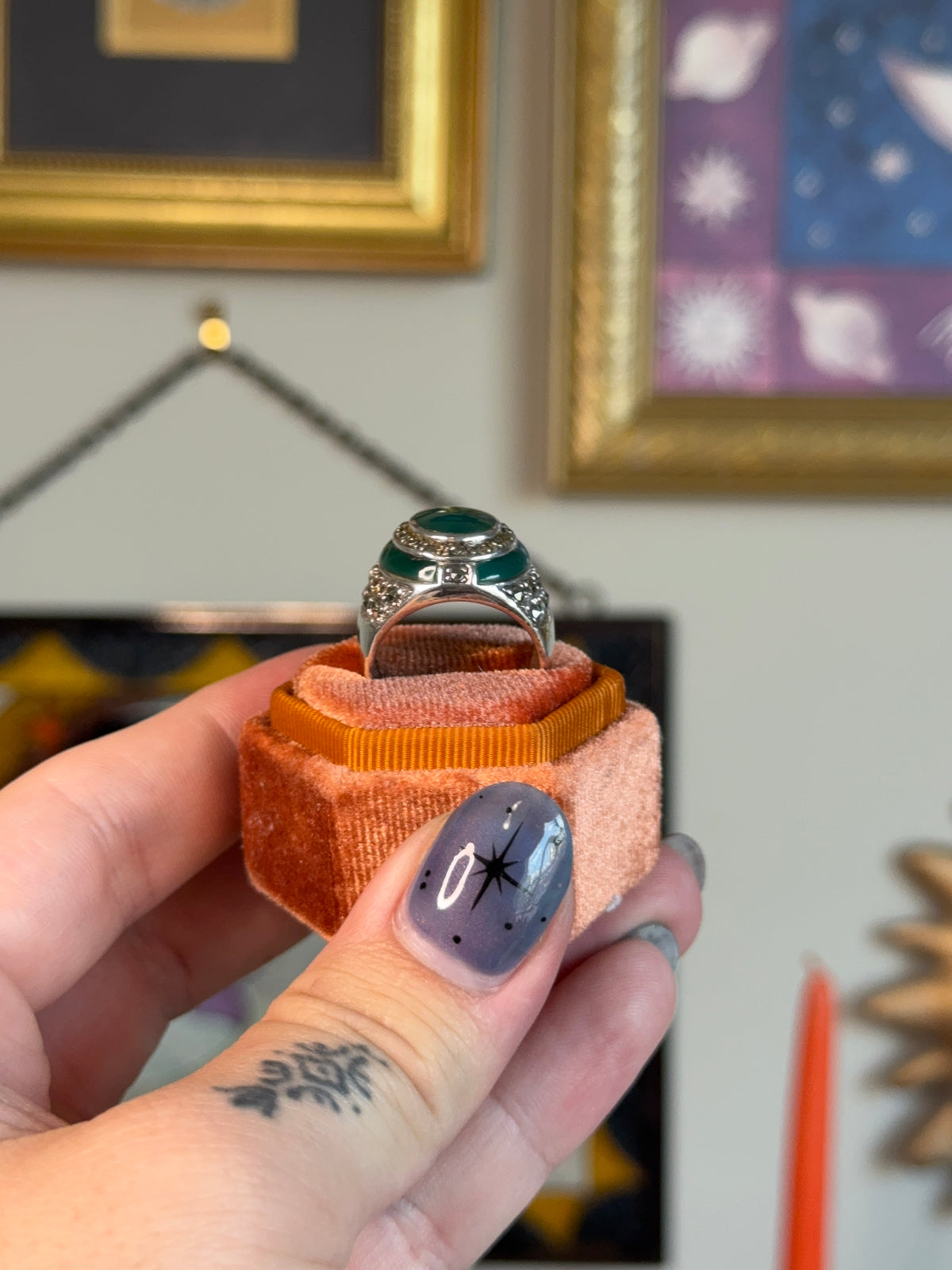 Green Onyx & Marcasite ring