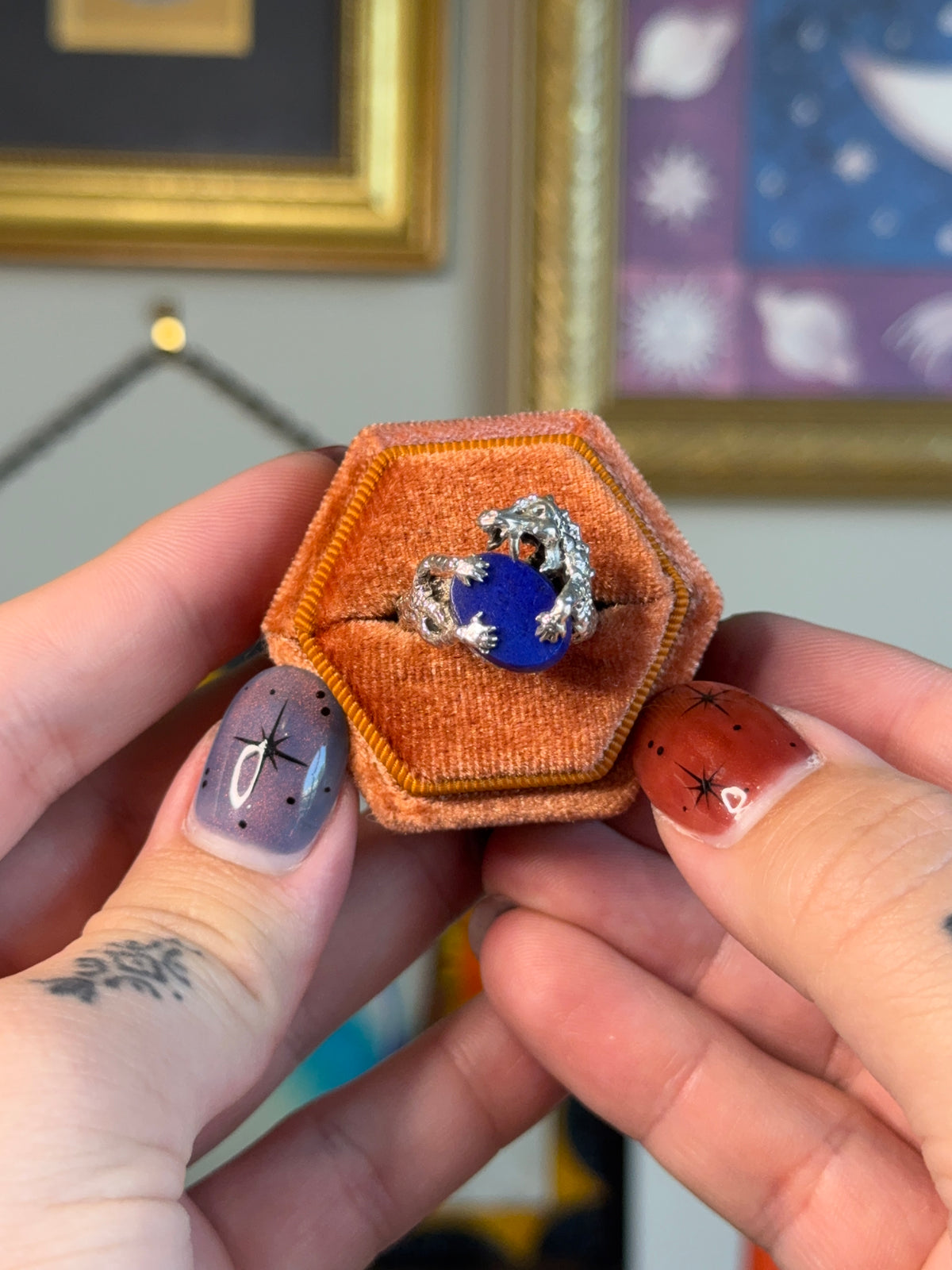 Dragon wrapped around lapis egg ring