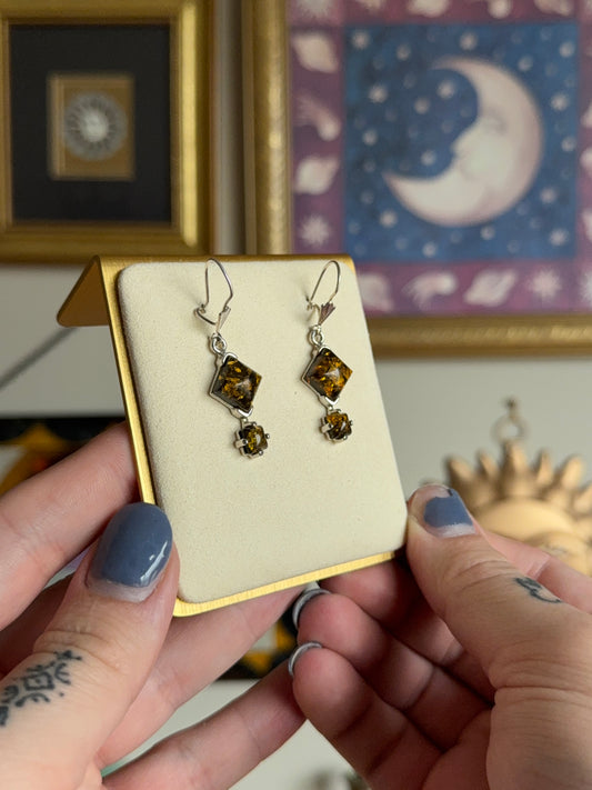 Square amber earrings