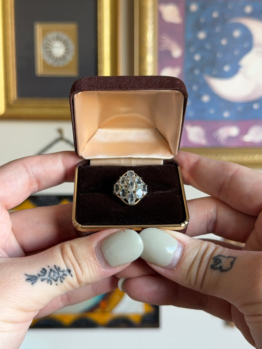 Gold aquamarine cluster ring