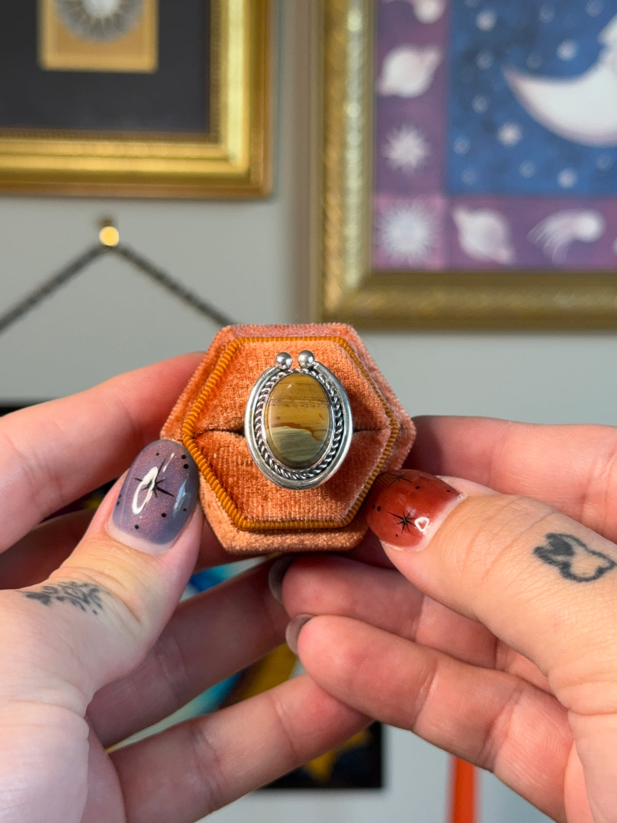 Horse shoe style bezel jasper ring