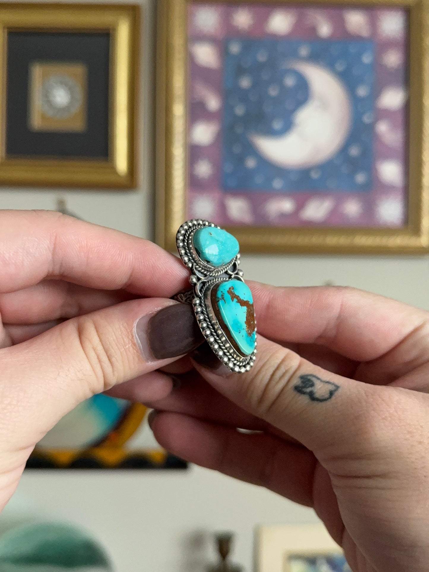 Sterling Silver Double Turquoise setting ring