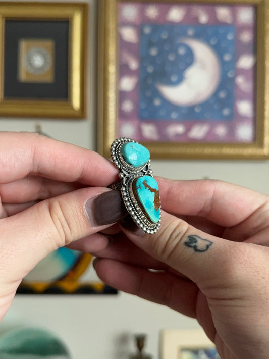 Sterling Silver Double Turquoise setting ring