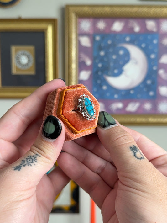 Elongated oval turquoise ring