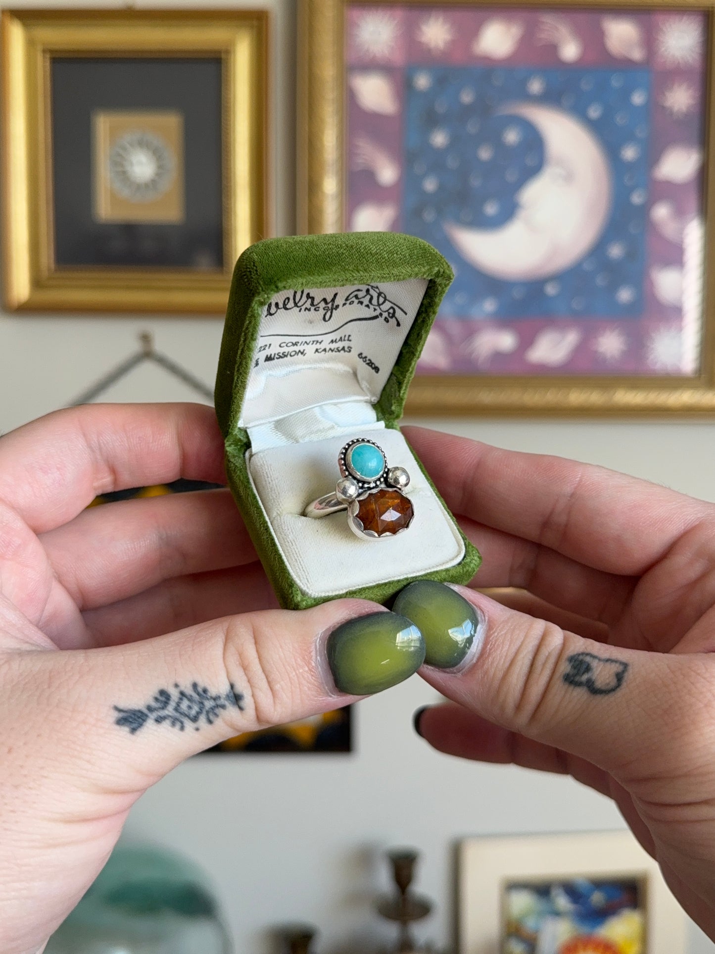 Orange Kyanite & Amazonite ring