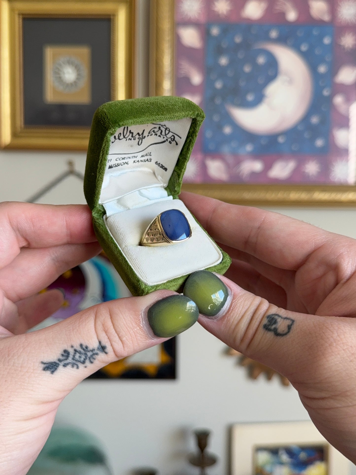 Blue star sapphire Signet ring
