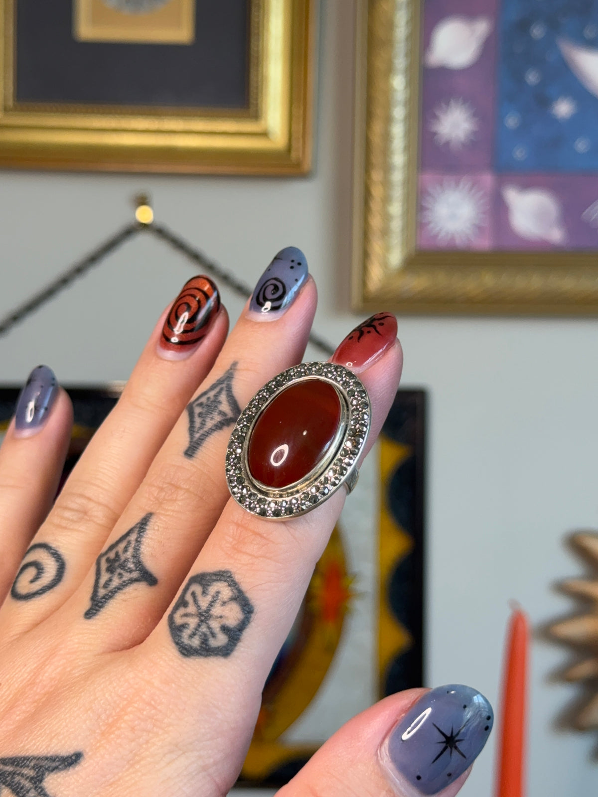 Large Oval Carnelian & Marcasite ring