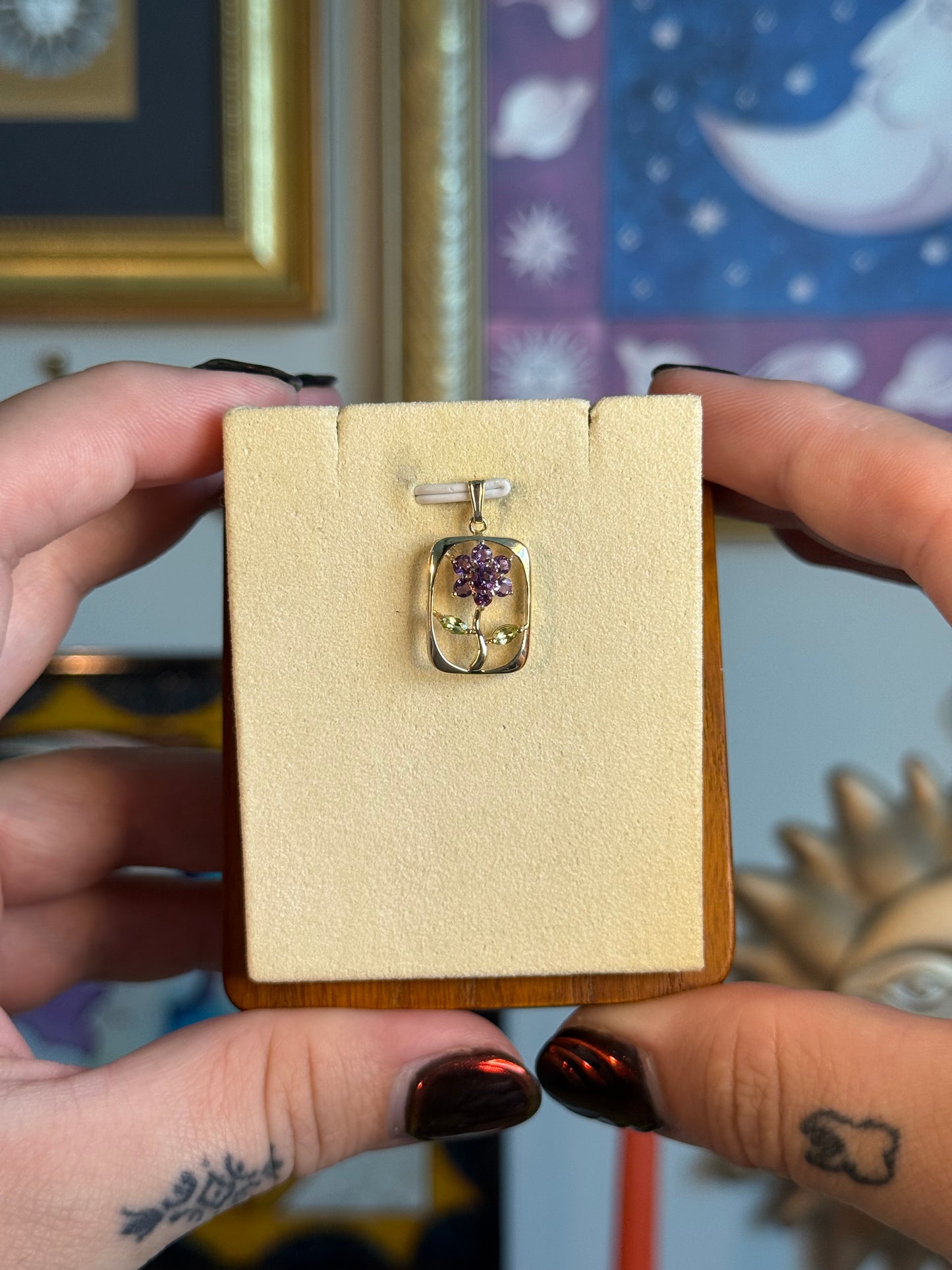 Amethyst and citrine floral pendant
