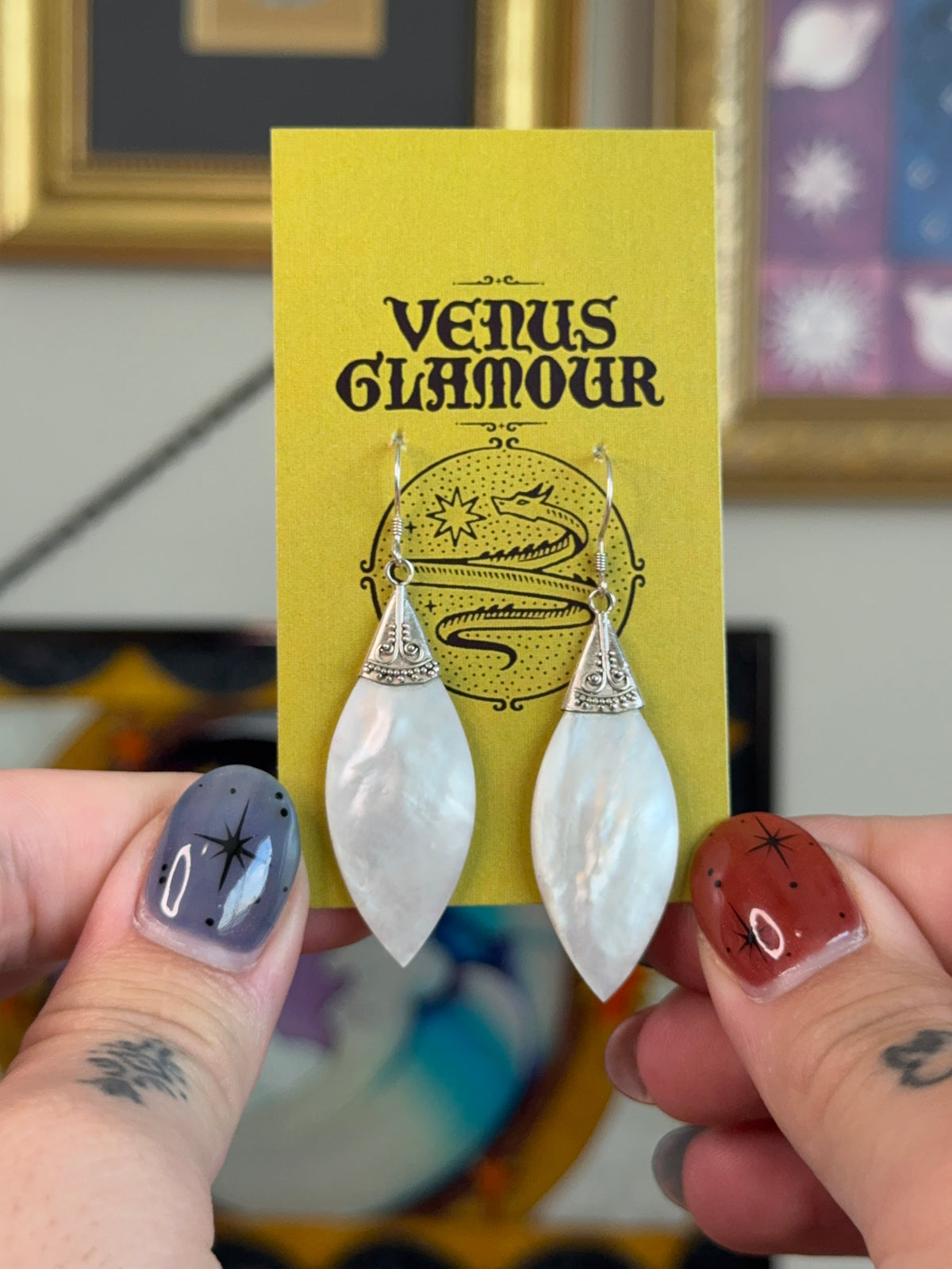 Elongated mother of pearl earrings