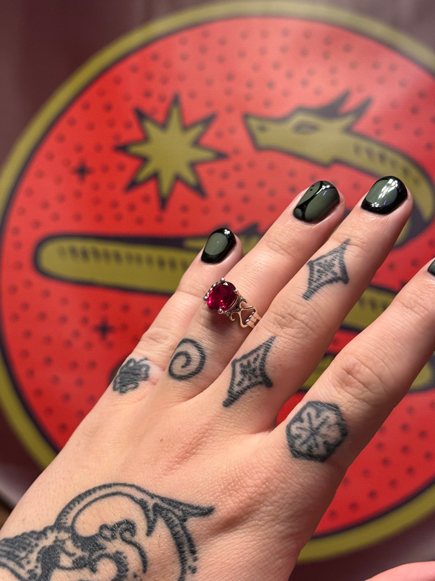 Red stone sterling ring