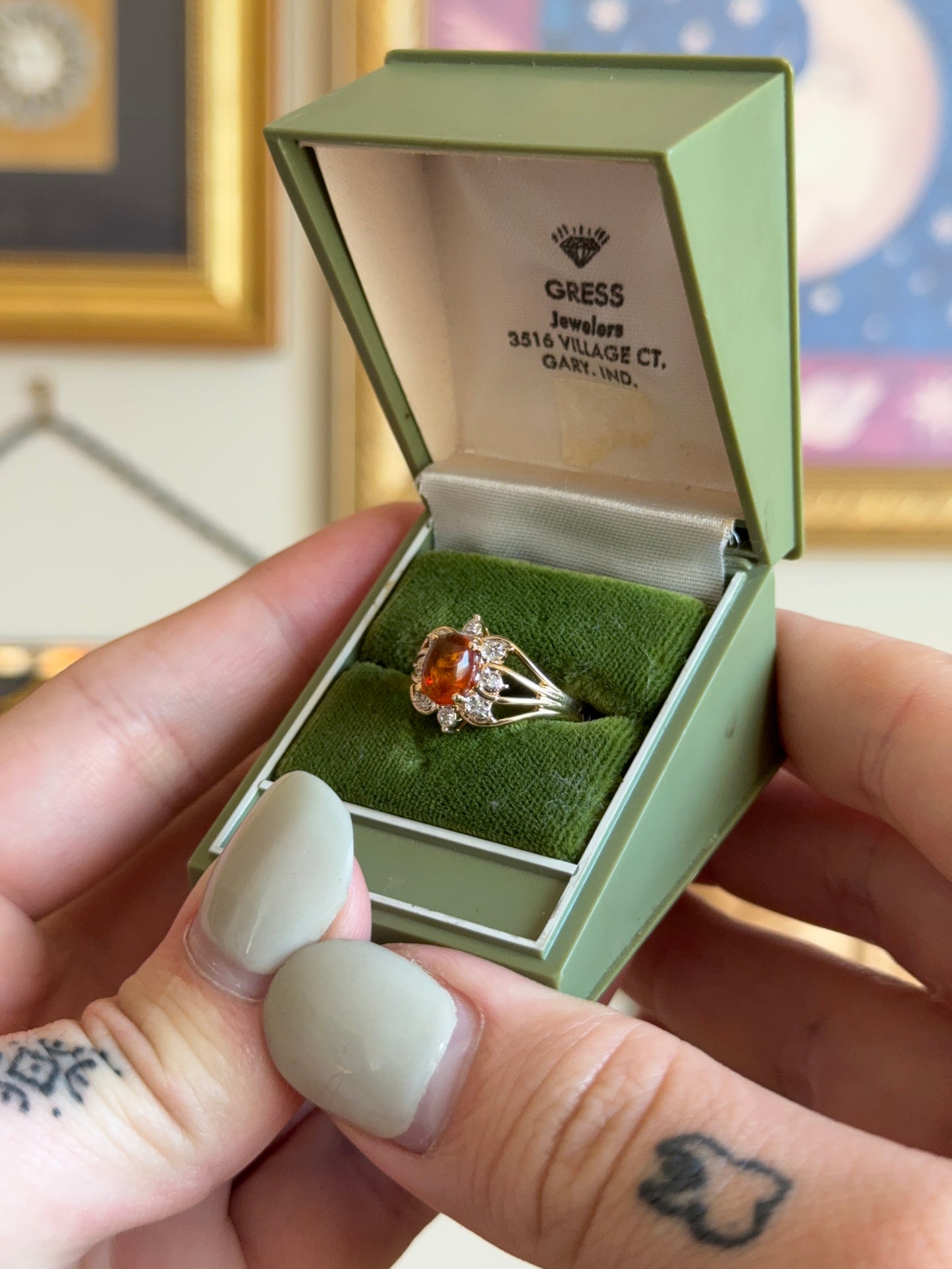 Gold amber floral motif with diamonds
