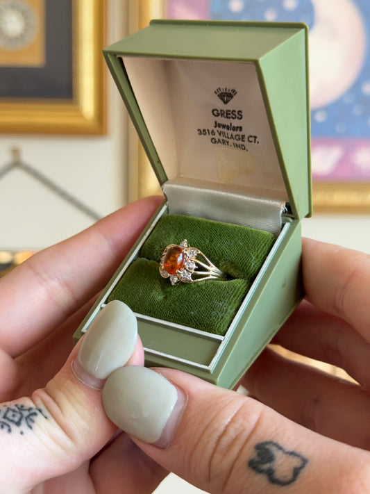 Gold amber floral motif with diamonds