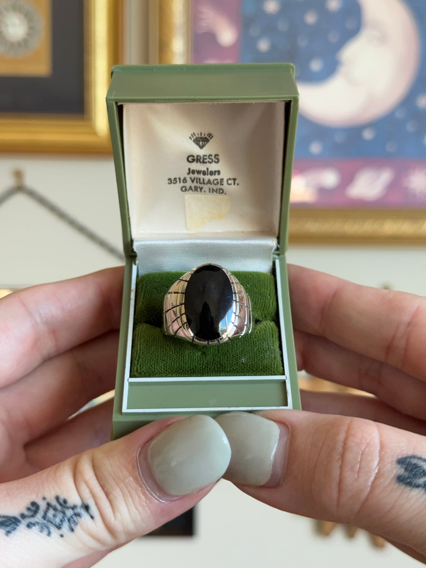 Silver Black onyx signet with detailing