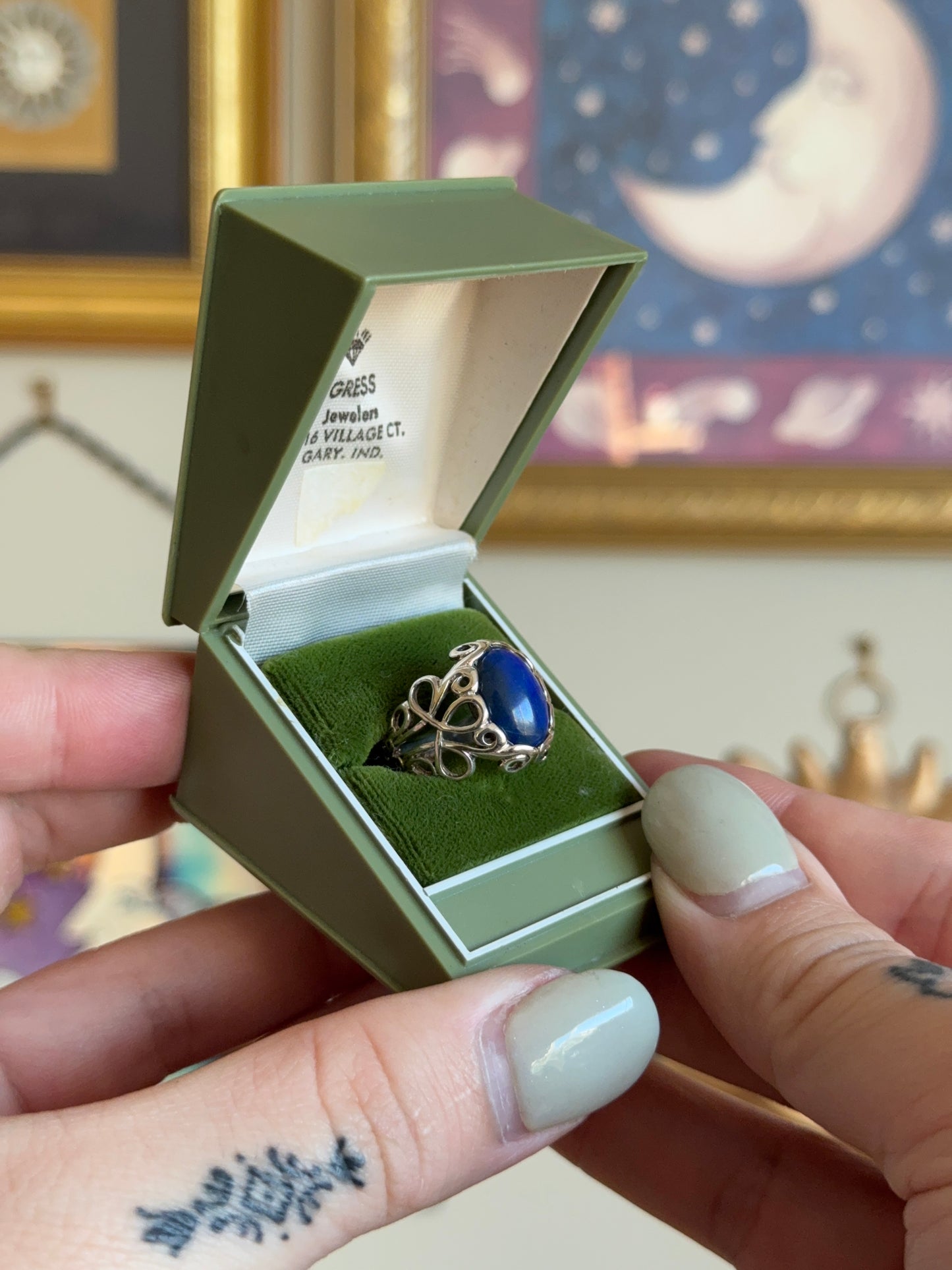 Silver lapis filigree ring